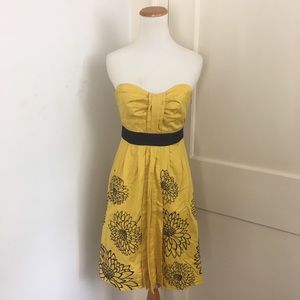 Anthropologie Floreat Mustard Floral Dress